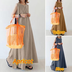 （30% Off Any Two Items）New cotton linen solid color casual simple loose sleeveless long plus size dresses