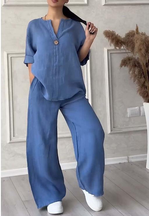 (30% Off Any Two Items)New women's fashion solid color cotton leisure suit