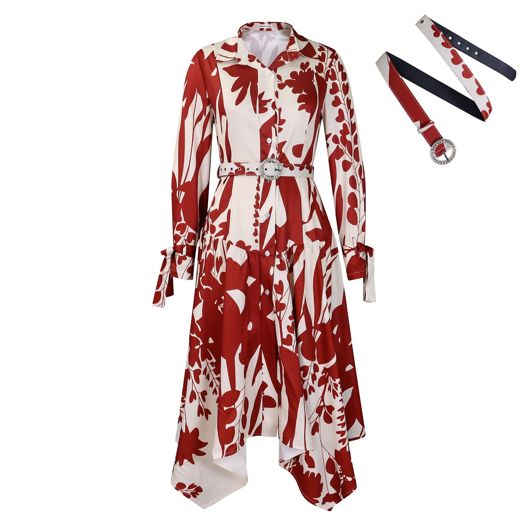 （ 30% off any two items ）New fashionable lapel long sleeve loose printed shirt dress plus size dress