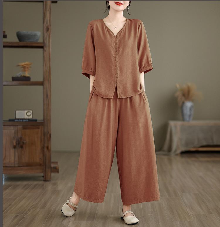 （ 30% off any two items ）New loose top + wide leg pants suit