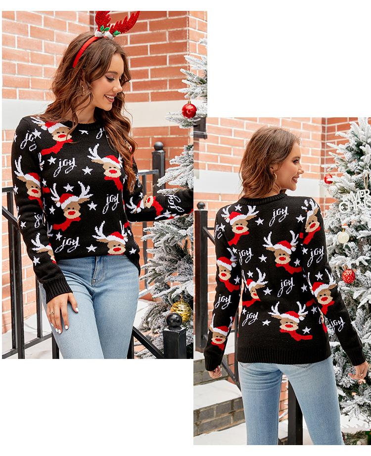 Jacquard Casual Pullover Christmas Sweater Women Slouchy Style Fall and Winter Women's Knitted Sweater