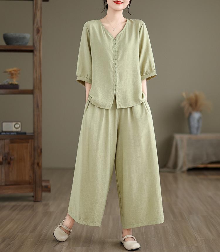 （ 30% off any two items ）New loose top + wide leg pants suit