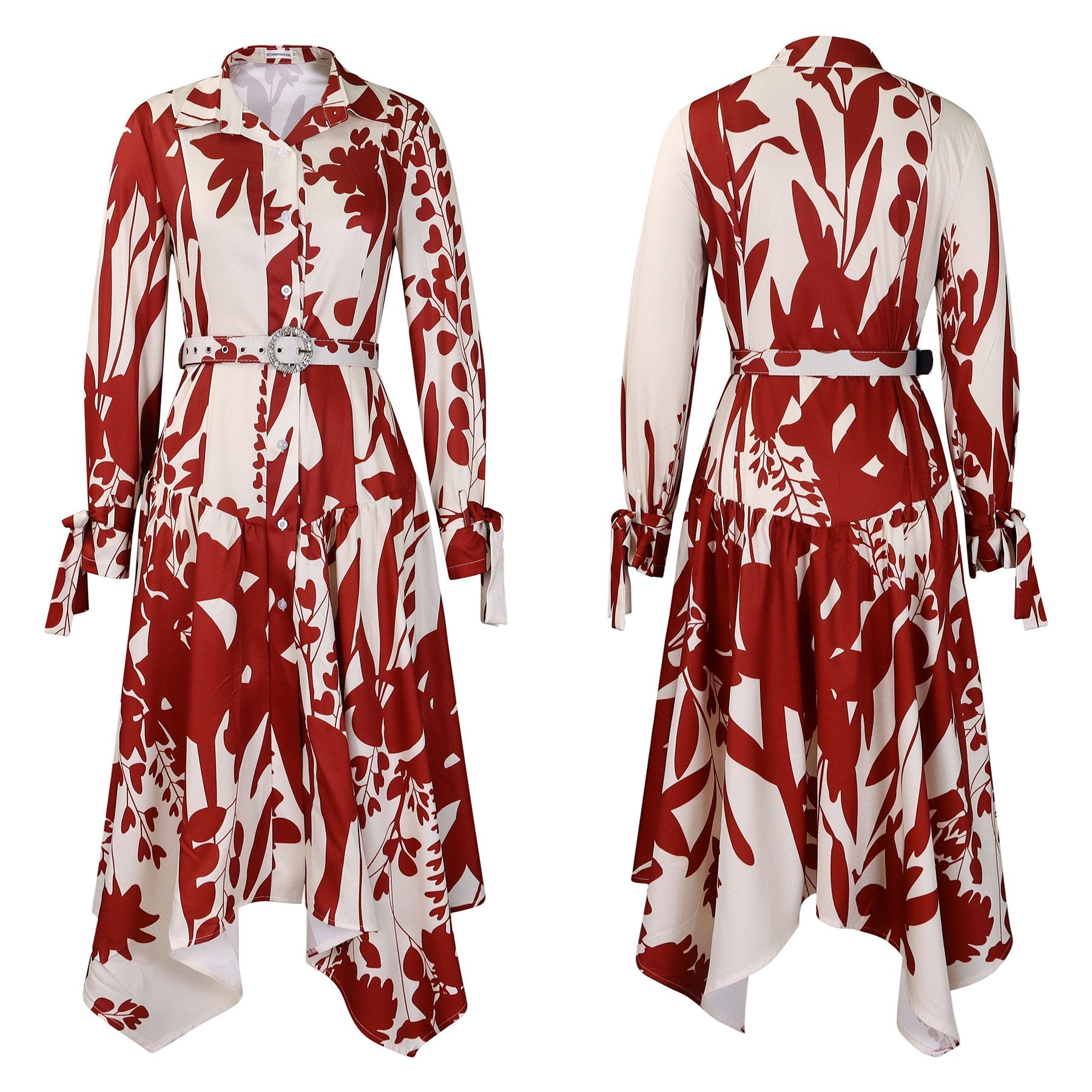 （ 30% off any two items ）New fashionable lapel long sleeve loose printed shirt dress plus size dress