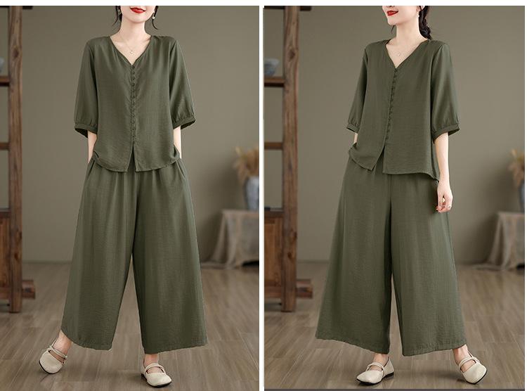 （ 30% off any two items ）New loose top + wide leg pants suit