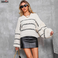 Striped round neck pullover thick needle sweater women loose lazy wind new long-sleeved knitted sweater tops