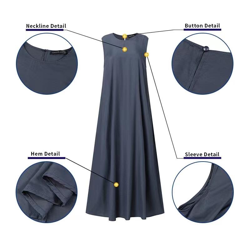 （30% Off Any Two Items）New cotton linen solid color casual simple loose sleeveless long plus size dresses