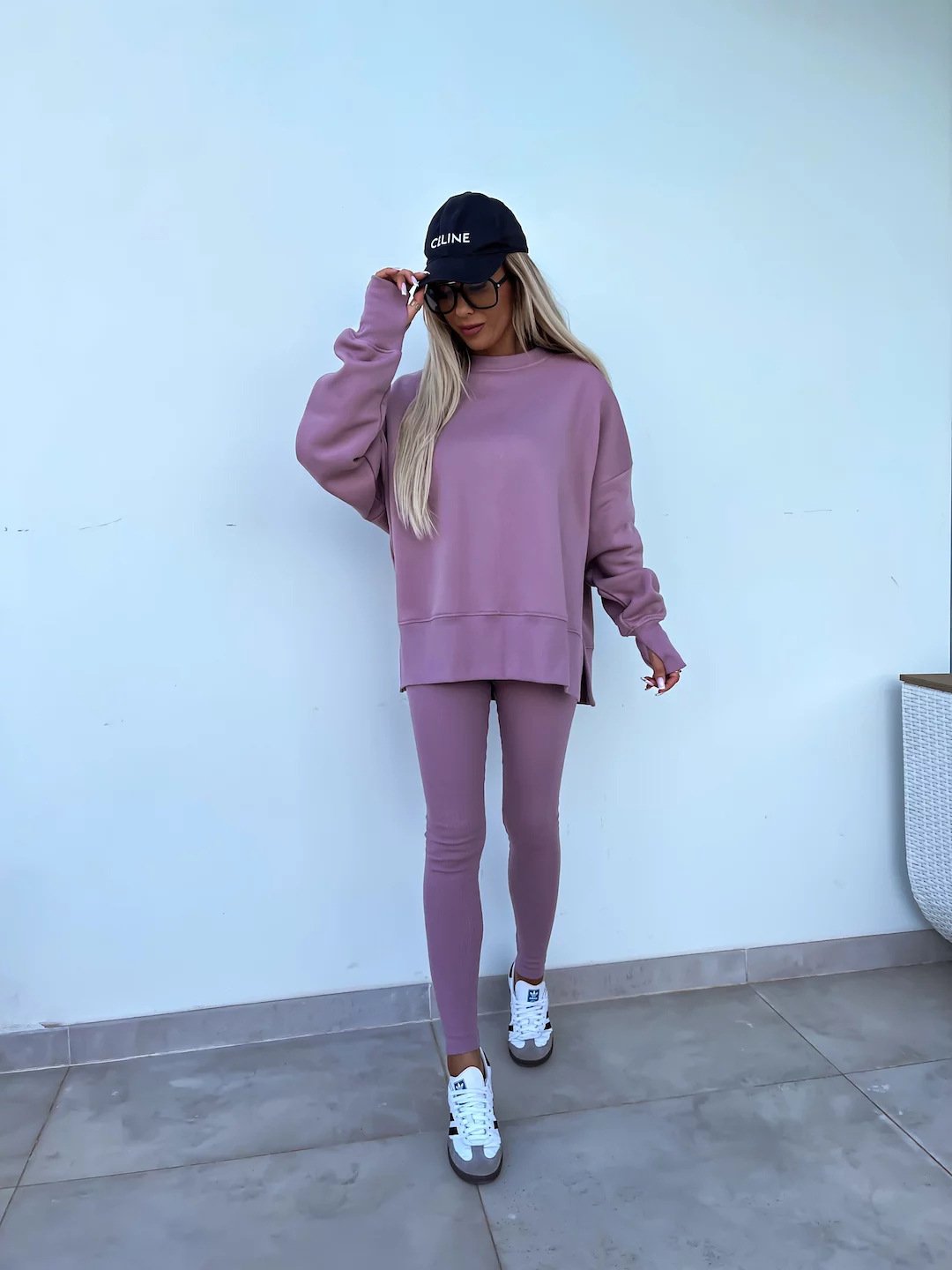 （25% off any two items）New sweatshirt suit casual loose long sleeve round neck slit top tight trousers