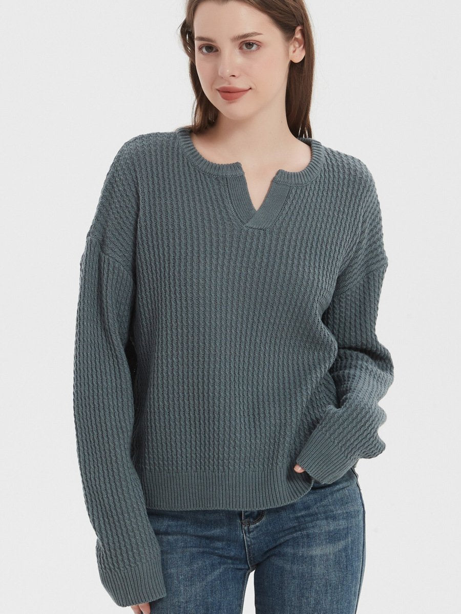 Autumn and winter V-neck sweater solid color loose pullover women's knitwear