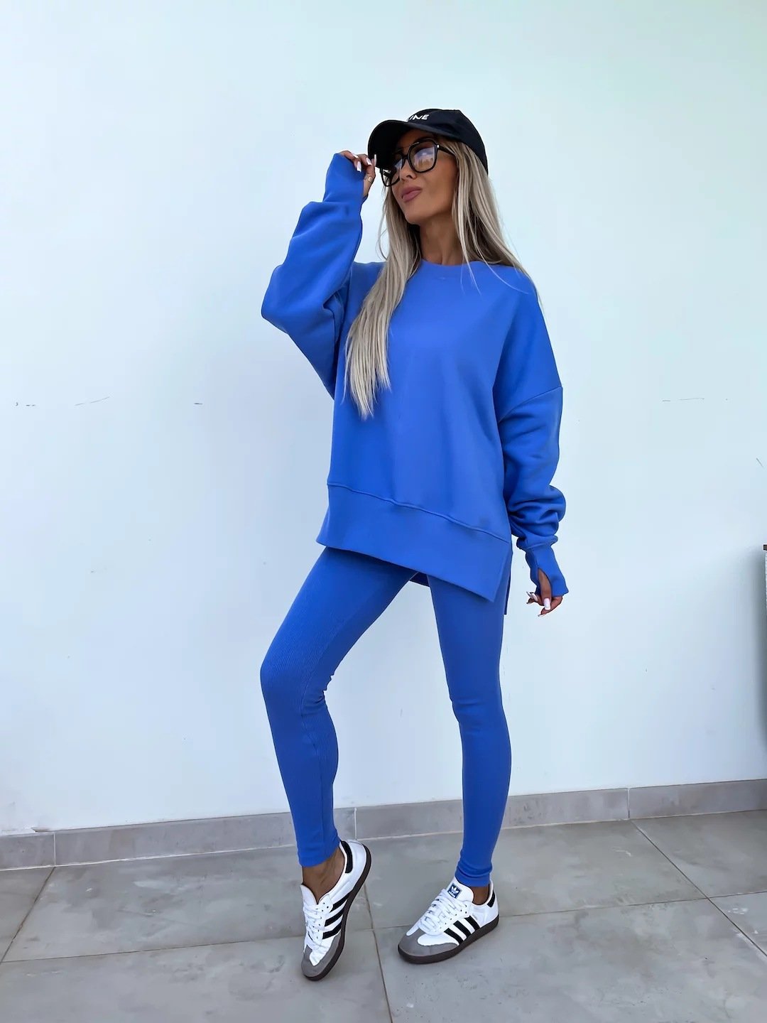 （25% off any two items）New sweatshirt suit casual loose long sleeve round neck slit top tight trousers