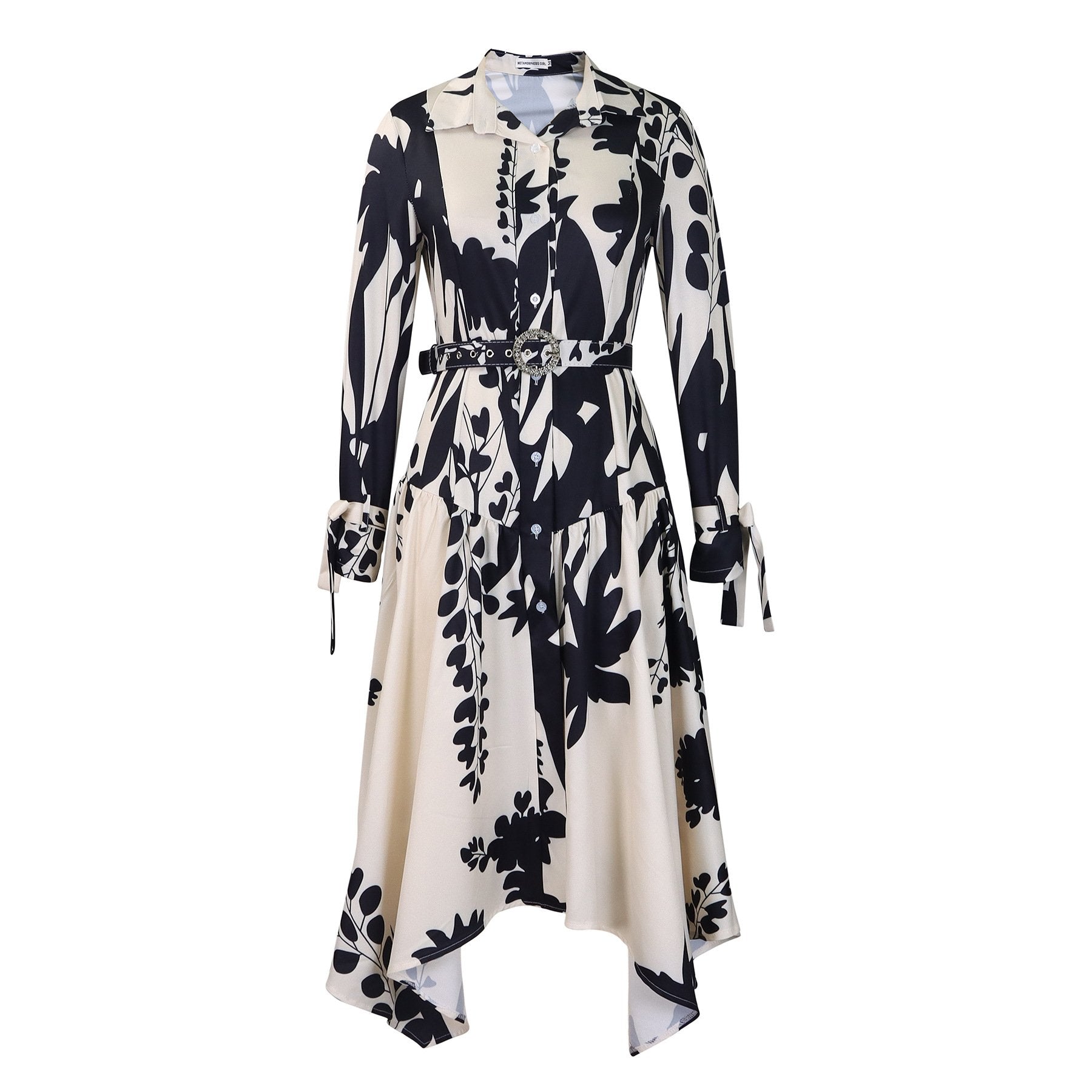 （ 30% off any two items ）New fashionable lapel long sleeve loose printed shirt dress plus size dress