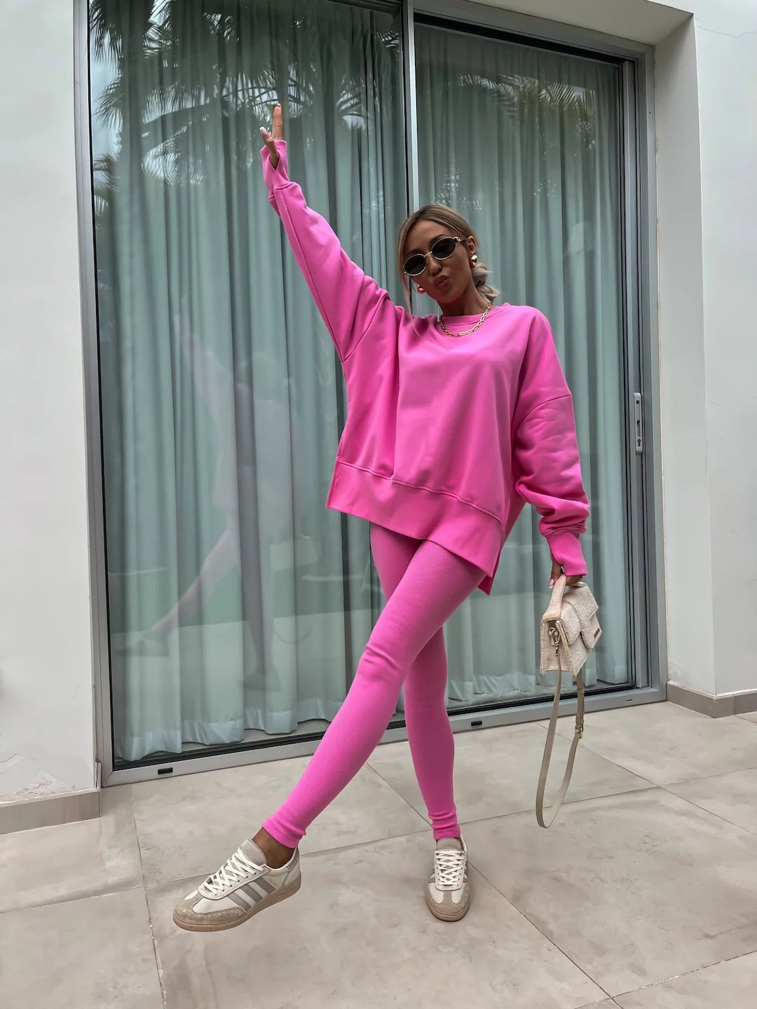 （25% off any two items）New sweatshirt suit casual loose long sleeve round neck slit top tight trousers