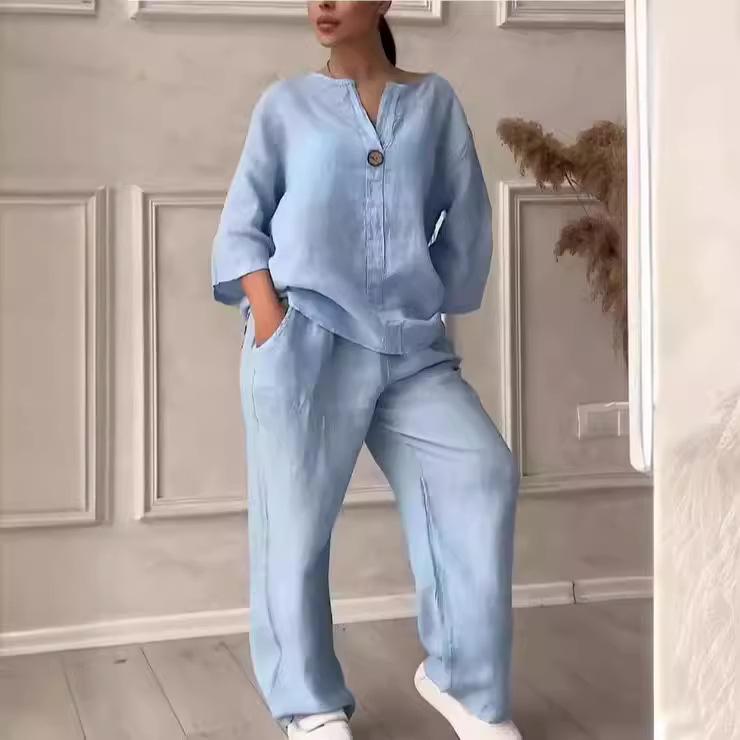 (30% Off Any Two Items)New women's fashion solid color cotton leisure suit