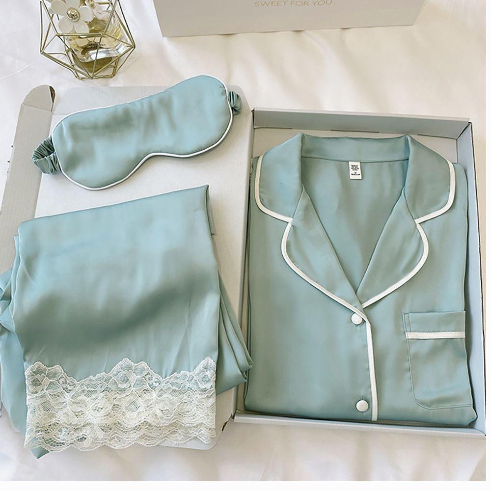 （30% Off Any Two Items）Ice silk pajamas ladies summer long-sleeved new summer air-conditioned room cool feeling spring and autumn home wear suit