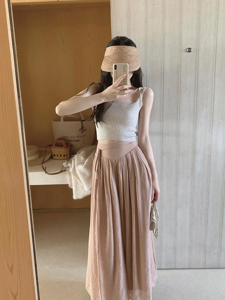 (30% off any two items)2024 summer new high-waisted loose casual pants skirt thin section draped linen culottes long pants