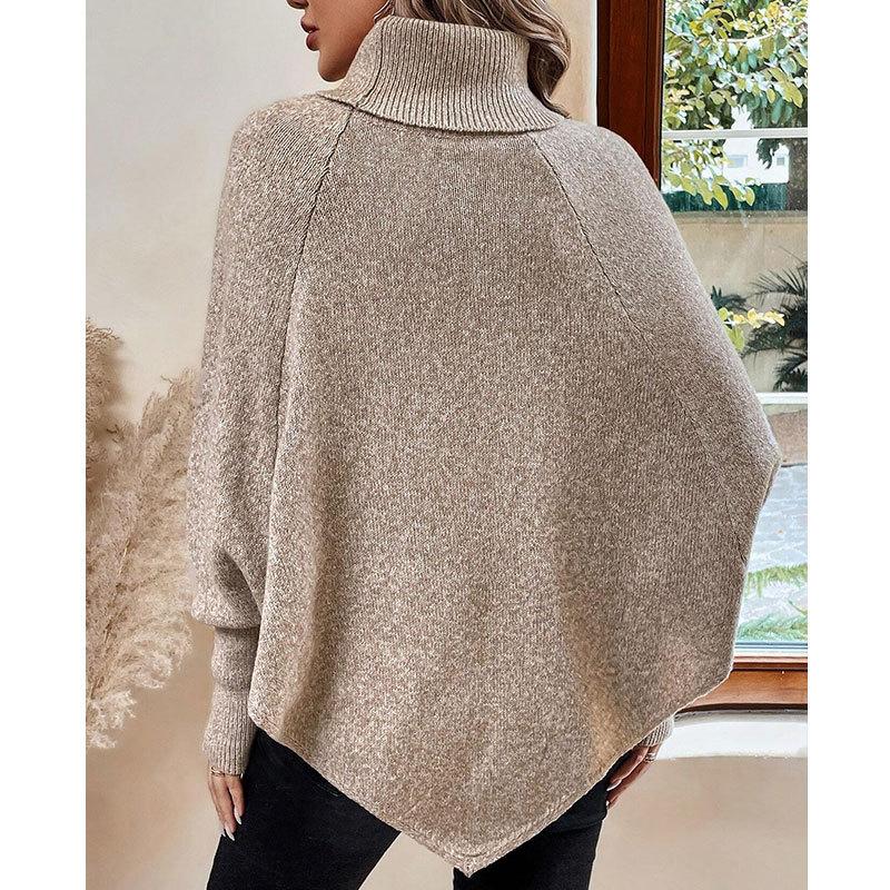 Autumn and winter new stranded flower women's sweater fashion high neck button long sleeve bat sweater