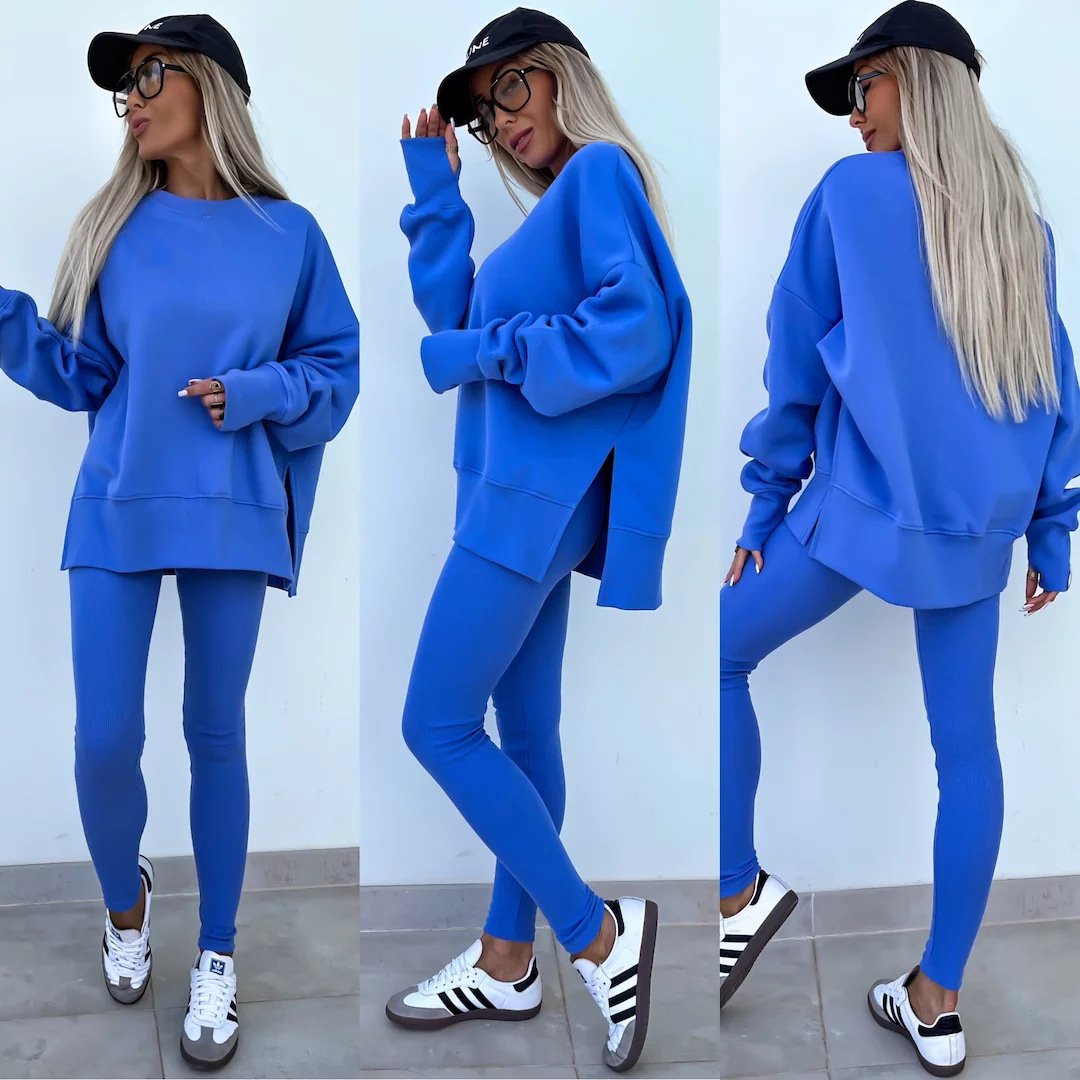 （25% off any two items）New sweatshirt suit casual loose long sleeve round neck slit top tight trousers