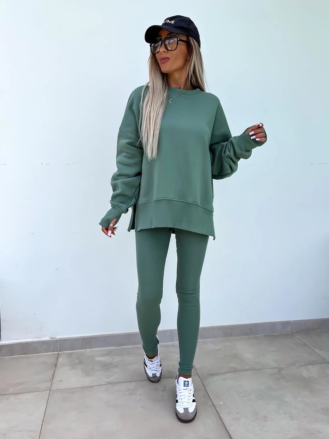 （25% off any two items）New sweatshirt suit casual loose long sleeve round neck slit top tight trousers