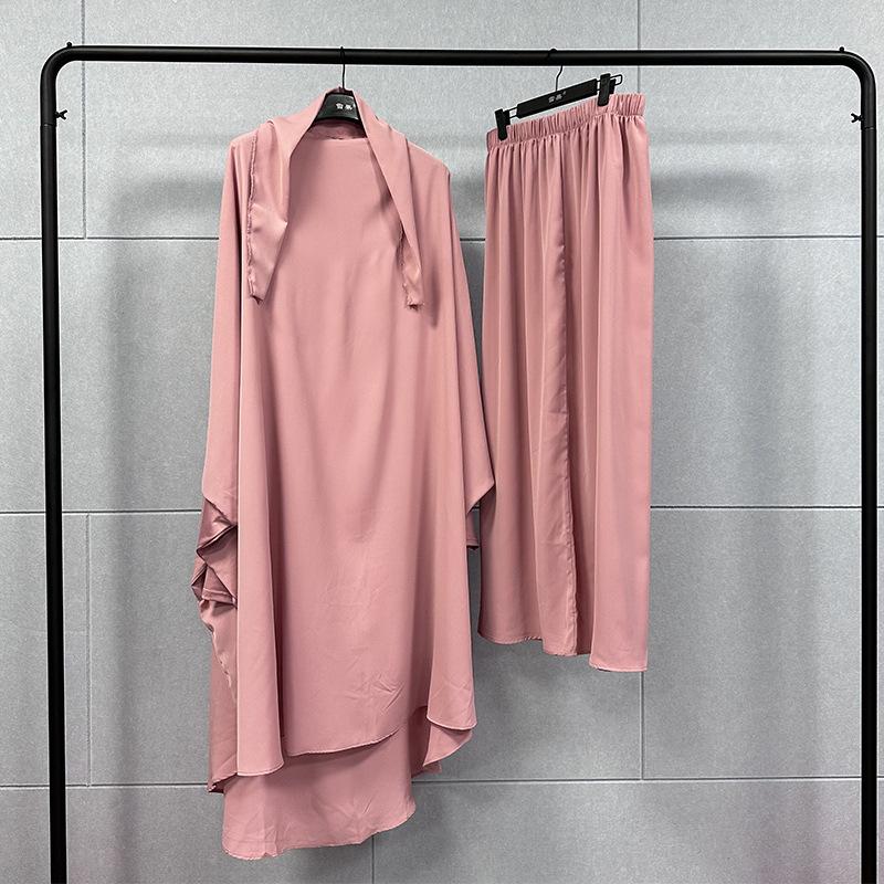 Fashion Women's Two-piece Suit Plus Size Long Dress Middle Eastern Robe Suit Solid Color Dress