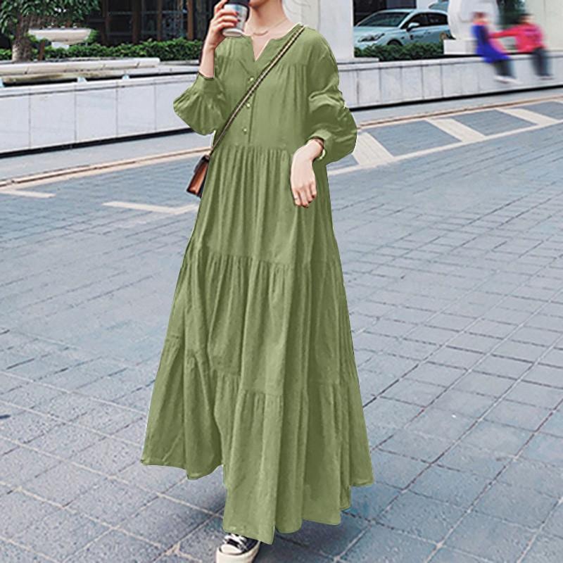 (30% Off Any Two Items) Swing Sleeve V-Neck Ruffle Loose Long Dresses