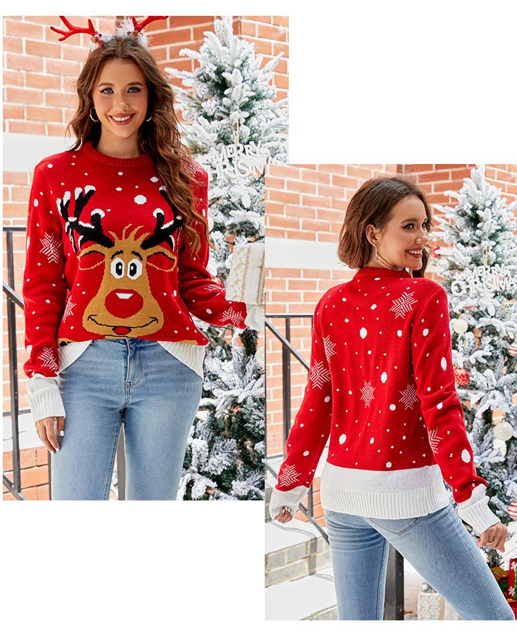 Jacquard Casual Pullover Christmas Sweater Women Slouchy Style Fall and Winter Women's Knitted Sweater