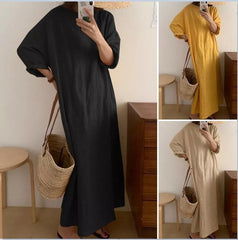 （30% Off Any Two Items）Literary Casual Vintage Long Sleeve Round Neck Loose Large Size Long Dresses