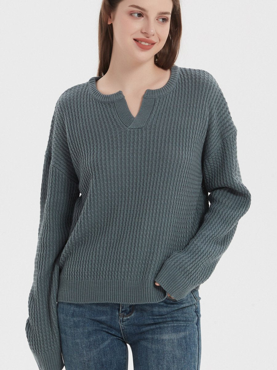 Autumn and winter V-neck sweater solid color loose pullover women's knitwear