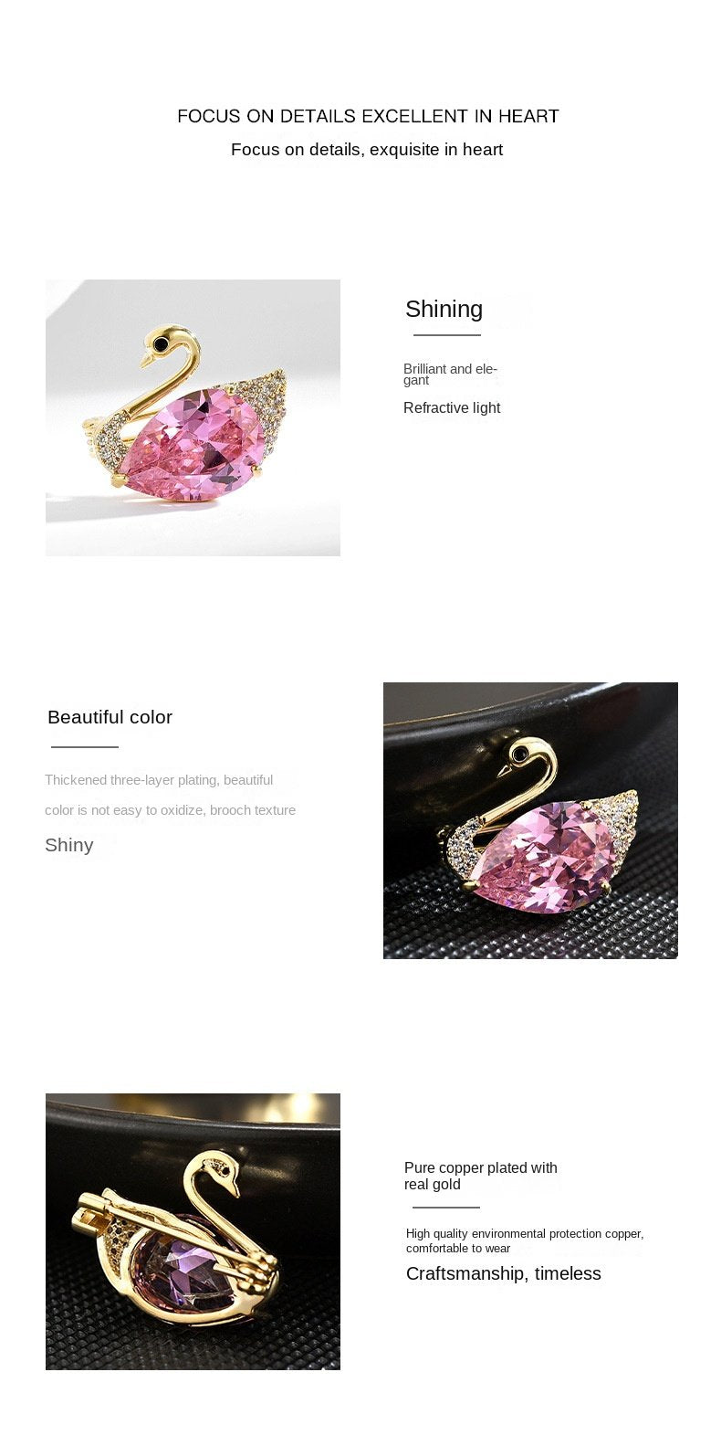 New fashionable and versatile pink swan brooch, high-end anti-exposure pin, lapel pin, high-end corsage clothing accessories