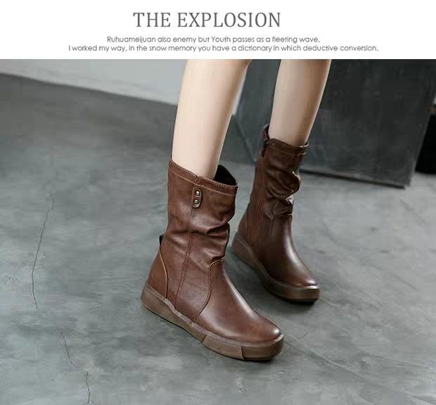 （25% off any two items）Autumn and winter large size round toe flat heel women's Martin boots wholesale