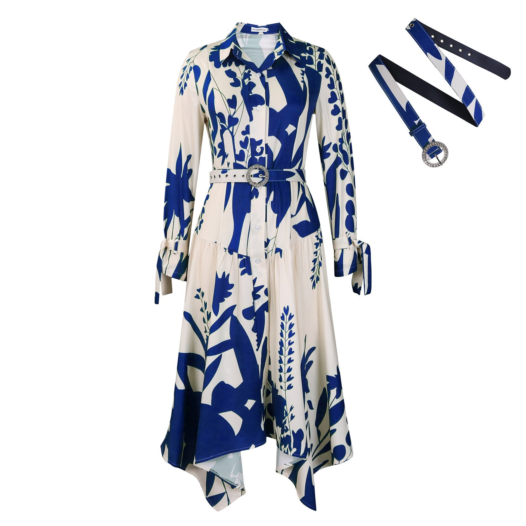 （ 30% off any two items ）New fashionable lapel long sleeve loose printed shirt dress plus size dress