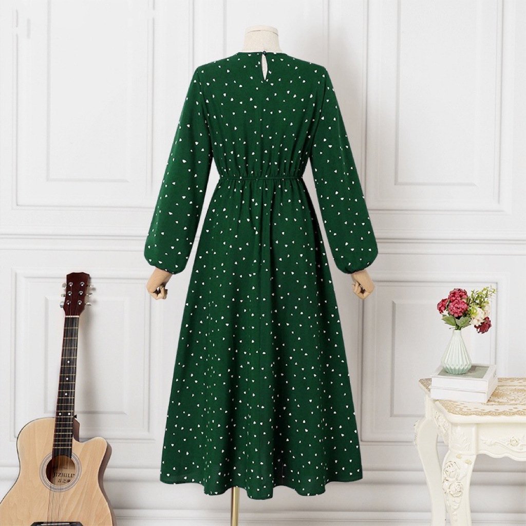 （30% Off Any Two Items）New Casual Loose Waist Long Sleeve Round Neck Heart Printed Dresses