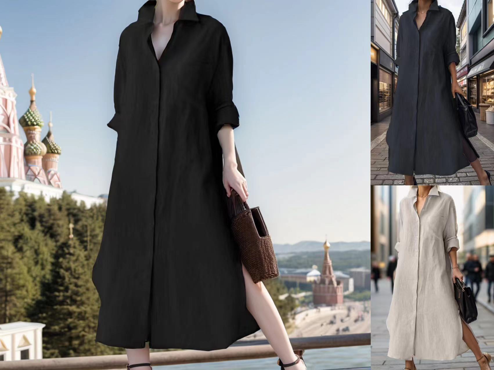 （30% Off Any Two Items）New Solid Color Long Sleeve Cardigan Casual Loose Irregular Split Cotton Linen Long Dresses