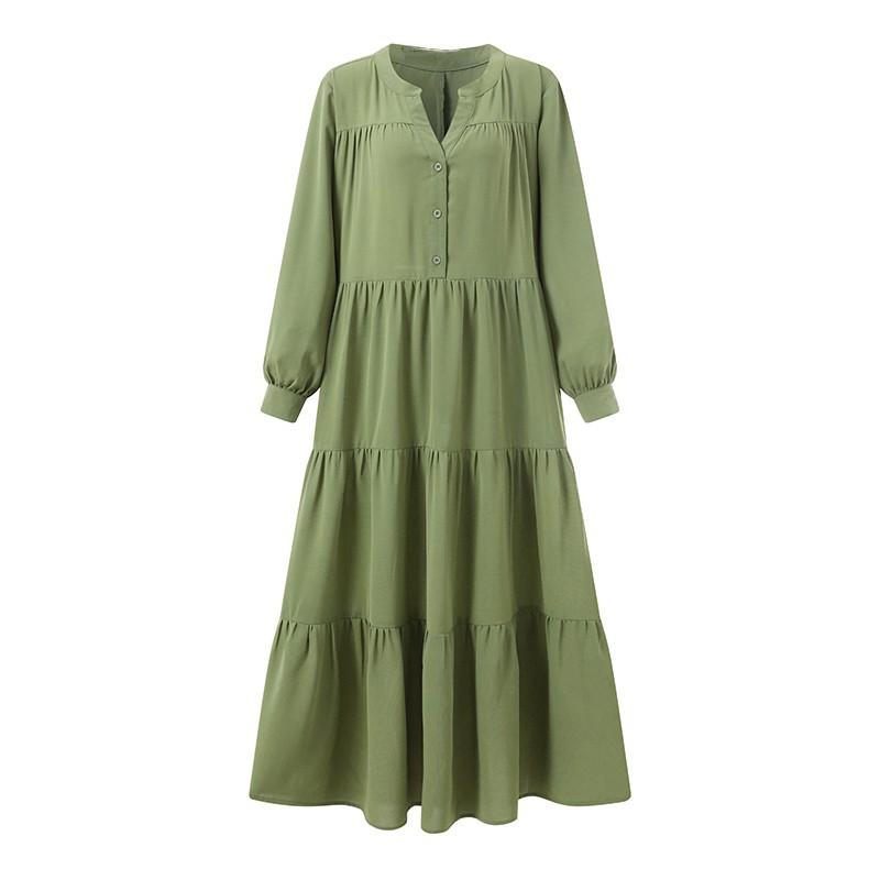 (30% Off Any Two Items) Swing Sleeve V-Neck Ruffle Loose Long Dresses