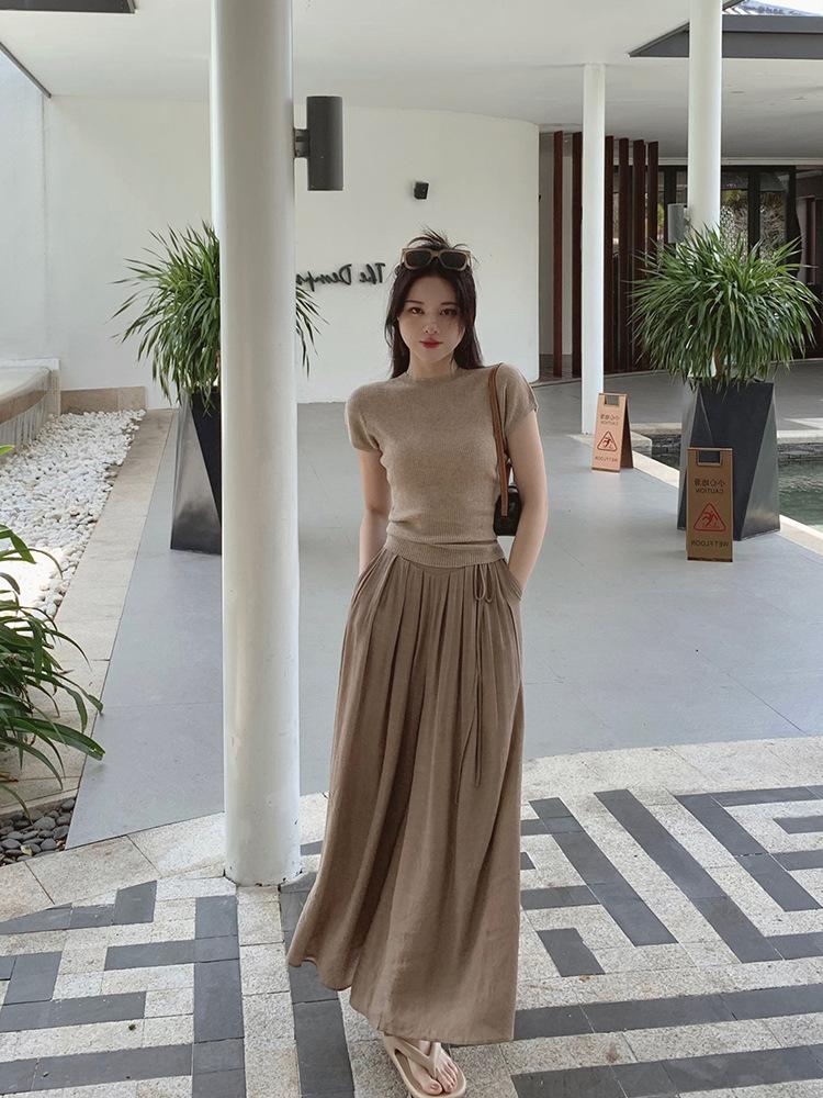 (30% off any two items)2024 summer new high-waisted loose casual pants skirt thin section draped linen culottes long pants