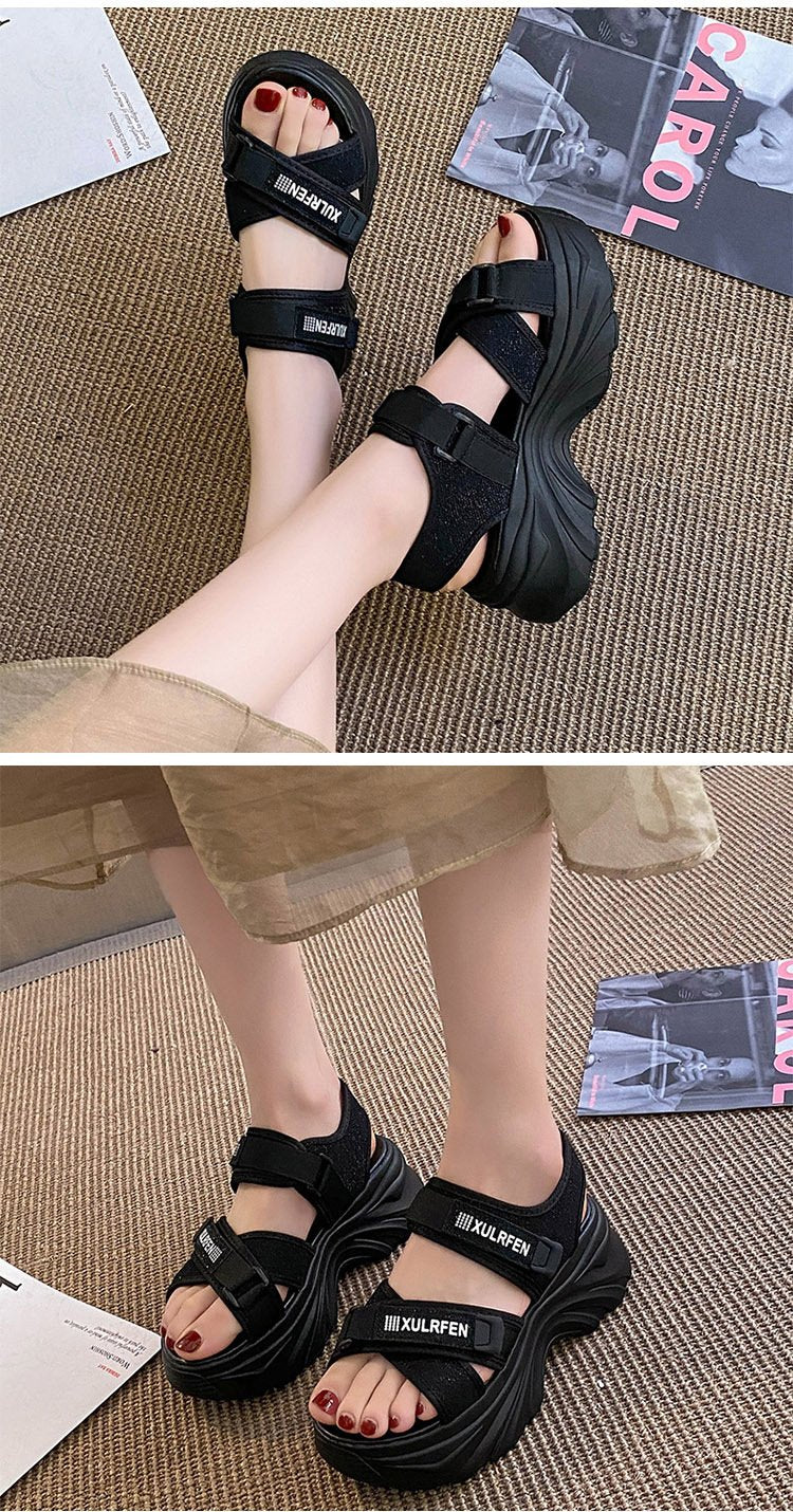 (Any two pieces 30% off) 2024 summer new thick bottom women's shoes fashion solid color velcro beach casual women's sandals