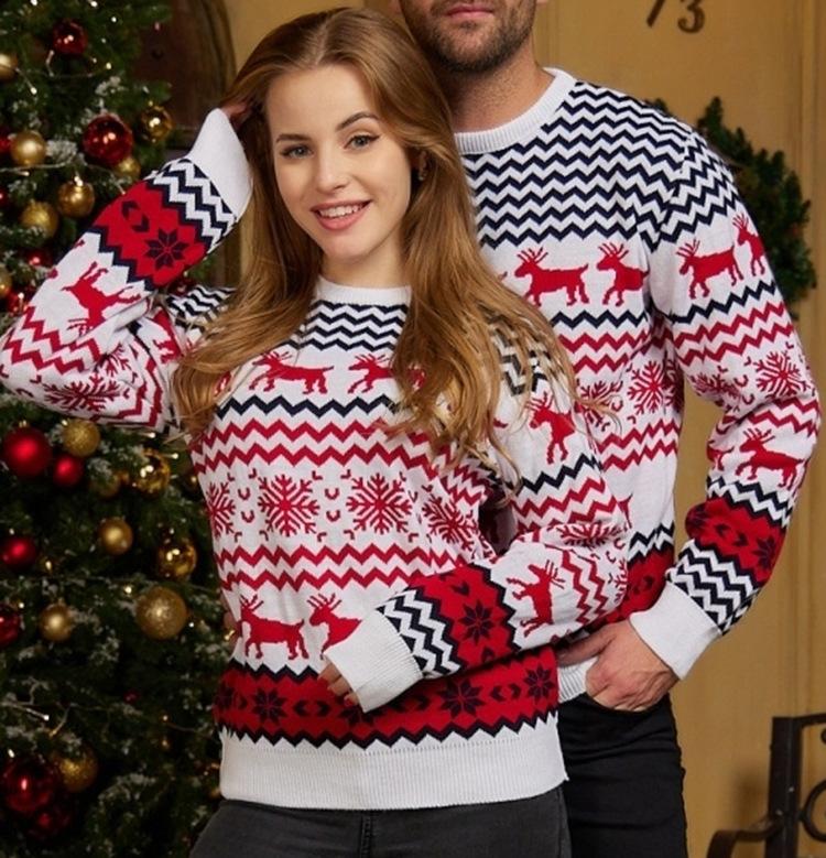 Small snowflake sweater fall and winter casual couple dress Christmas round neck knitwear