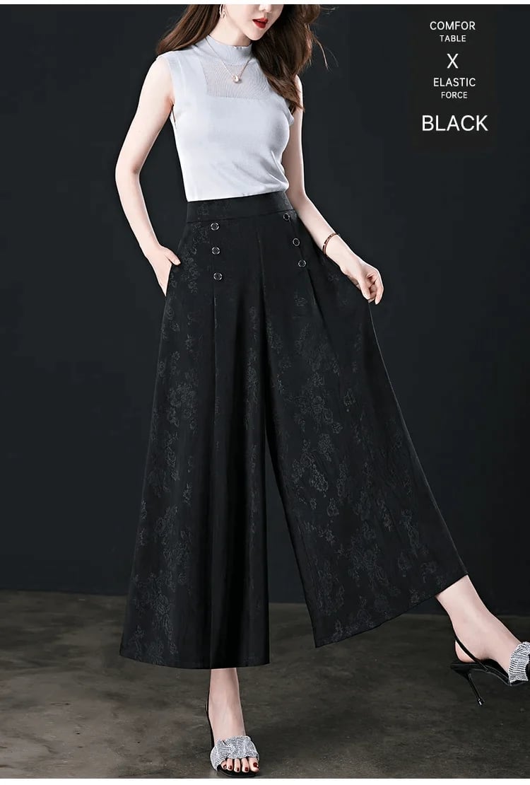 Ice silk jacquard culottes nine-point wide-leg pants