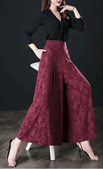 Ice silk jacquard culottes nine-point wide-leg pants