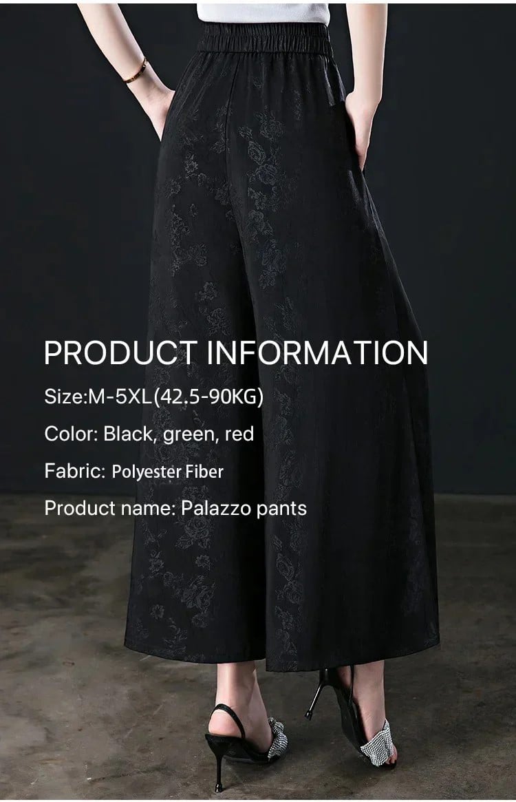 Ice silk jacquard culottes nine-point wide-leg pants